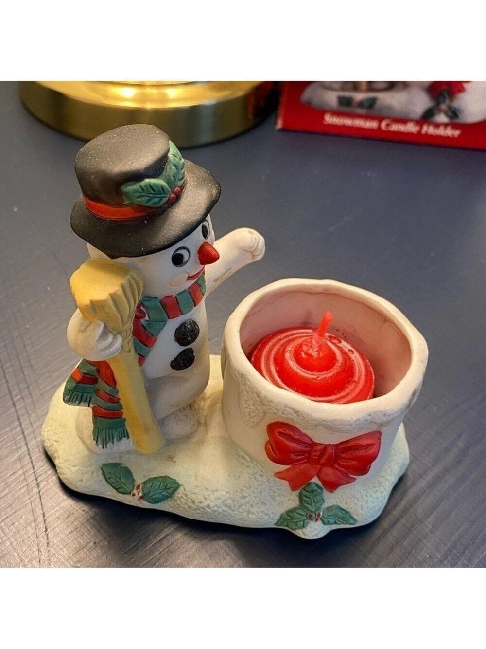 Vintage (1980’s) Adorable Snowman votive candle holder. New In box. Never used